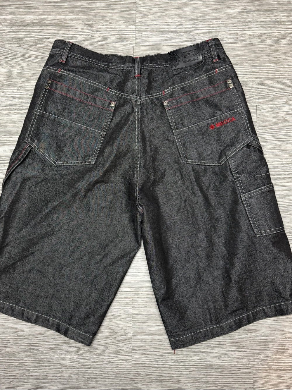Vintage Mecca Jean Shorts Men’s Sz 34 Black Shinny Baggy Hip Hop Jorts Y2K